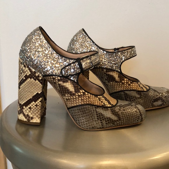 MiuMiu Snakeskin & Glitter MaryJane Platform